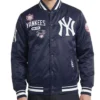 Buy New York Yankees Letterman Full Snap Navy Satin Jacket