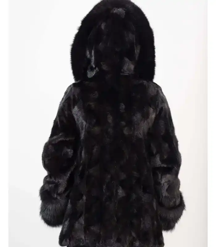 Buy Now Josephine Black Mink Fur Hooded Jacket For Sale