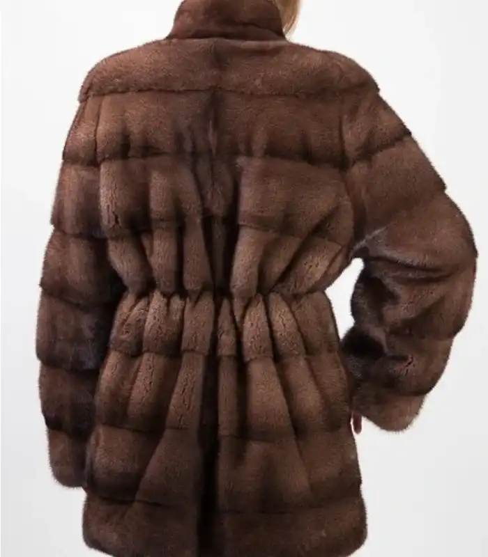 Buy Now Megan Mink Fur Belted Brown Long Coat For Sale