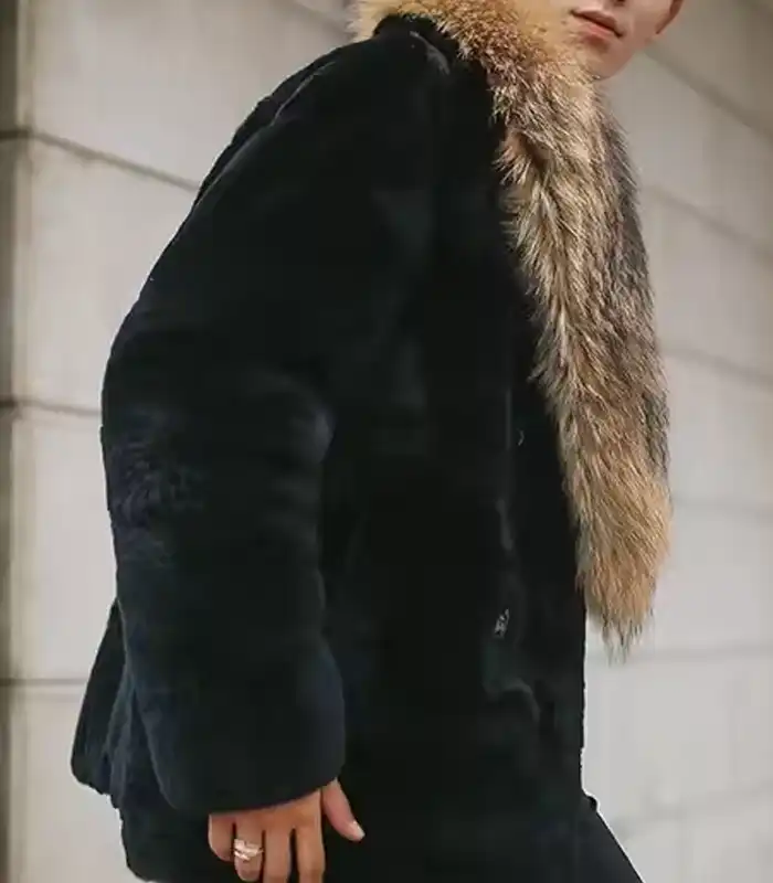 Buy Now Melany Mongolian Mink Fur Black Mid Length Coat For Sale