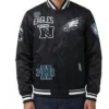 Buy Now Philadelphia Eagles Letterman Black Satin Jacket Sale