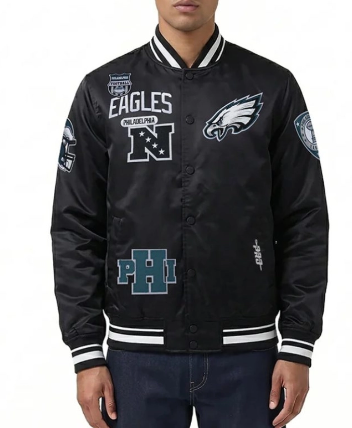 Buy Now Philadelphia Eagles Letterman Black Satin Jacket Sale