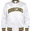 Buy Now Starter Miami Hurricanes Bomber White Satin Jacket
