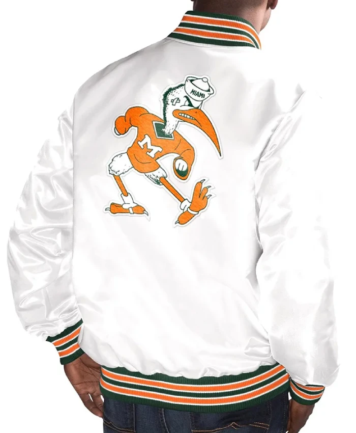 Buy Starter Miami Hurricanes Bomber GreenOrange Satin Jacket
