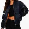 CDG and Alpha Industries MA-1 Oversized Navy Satin Bomber Jacket