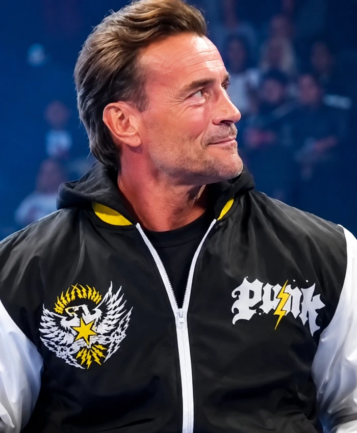 CM Punk WWE SmackDown Black and White Nexus Hooded Bomber Jacket