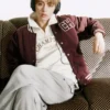 BTS Kim V Burgundy Varsity Jacket