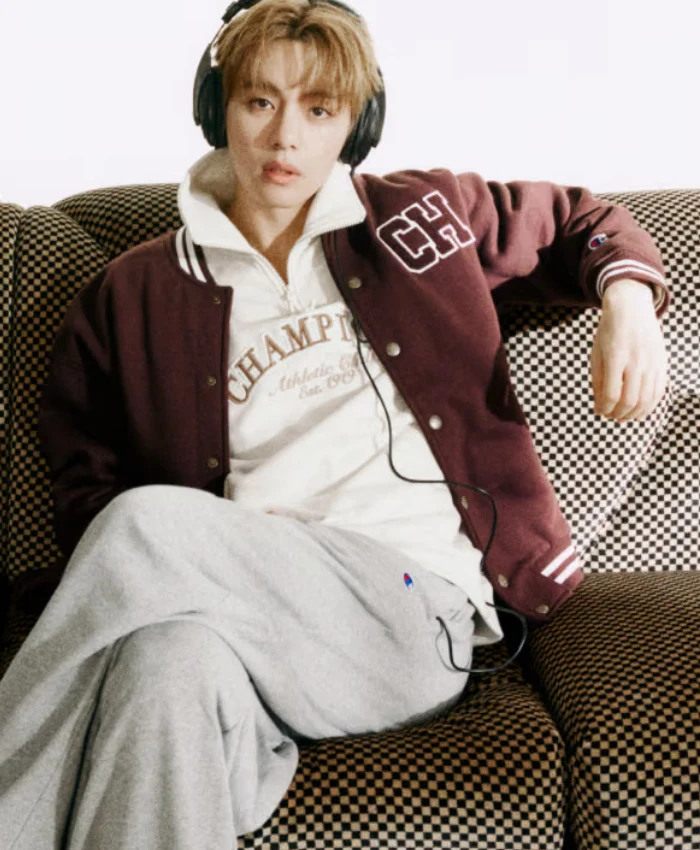 BTS Kim V Burgundy Varsity Jacket
