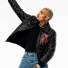 Chris Brown Auracles x Pelle Pelle Topography Black Leather Bomber Jacket Sale