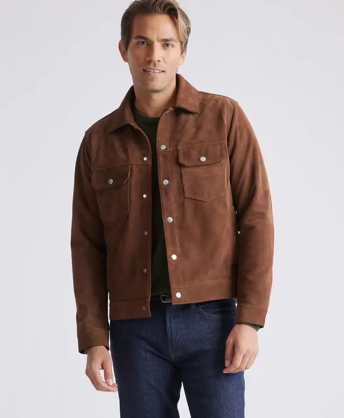Christina Quince Suede Brown Full Button Trucker Jacket