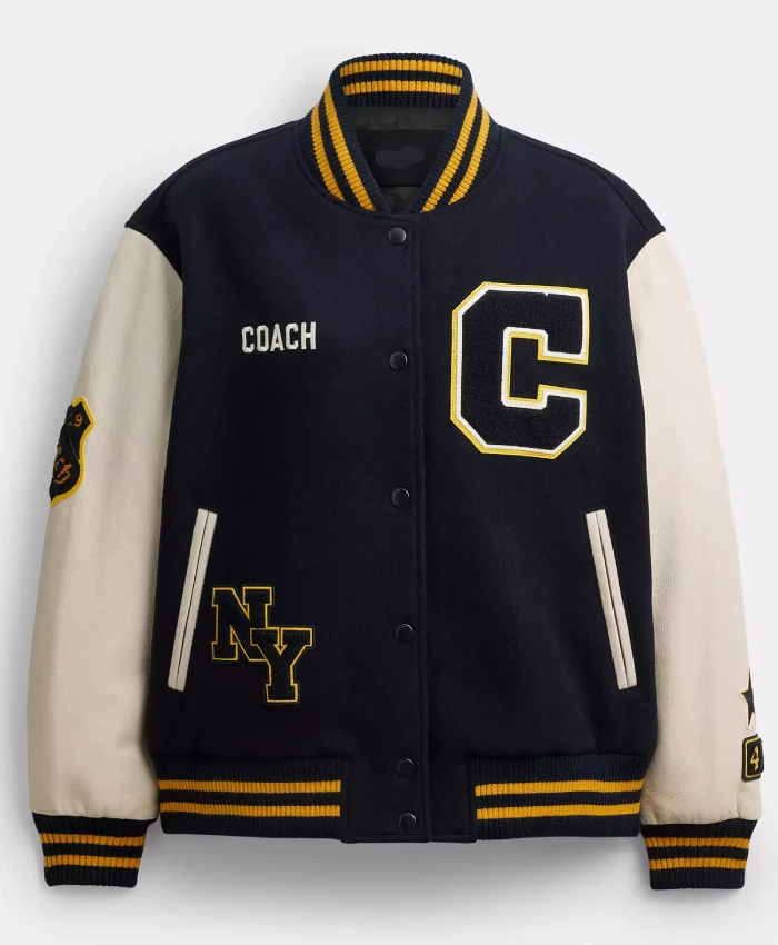Coach Wool Navy and Off White Varsity Jacket
