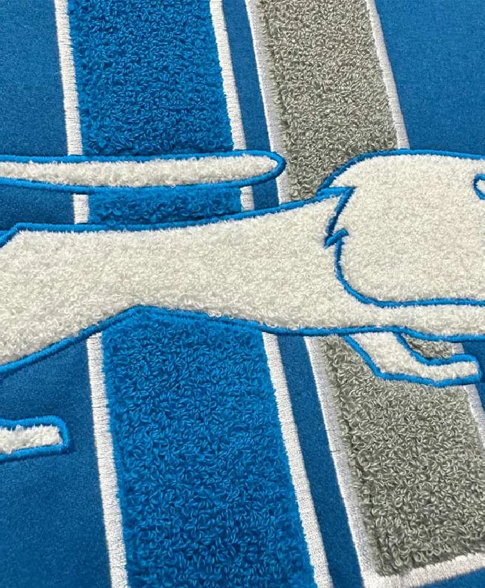 Complete Game Detroit Lions Blue and Off White Varsity Jacket