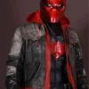 DC Comic Jason Todd Arkham Knight Red Leather Hooded Jacket