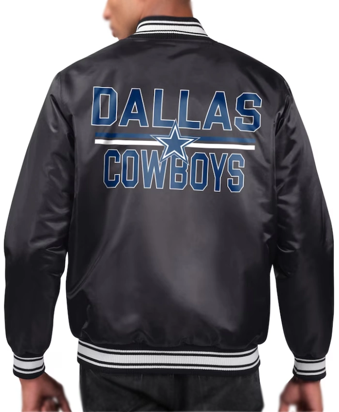 NFL Dallas Cowboys Starter Team Logo Printed Full Snap Black Satin Jacket for Men