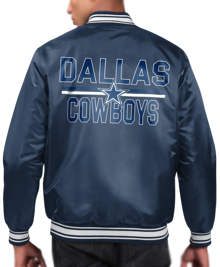 NFL Dallas Cowboys Starter Team Logo Printed Full Snap Navy Satin Jacket for Men