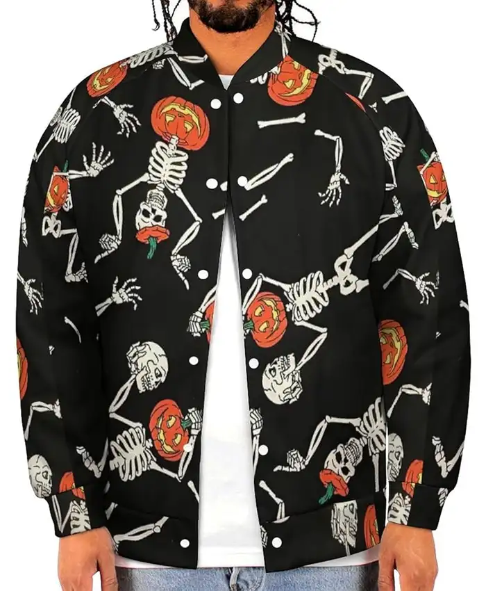 Dancing Skelton Pumpkins Halloween Scrub Cotton Jacket
