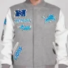 Detroit Lions Animal Patches Gray Wool Varsity Jacket
