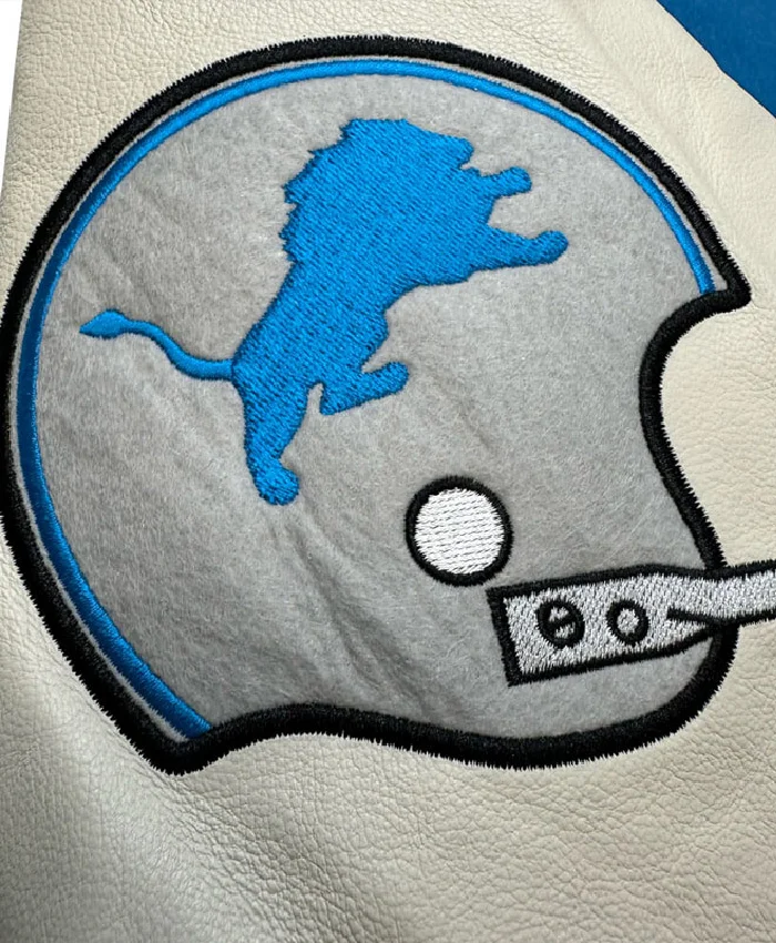 Detroit Lions Complete Game Blue and Off White Varsity Bomber Jacket