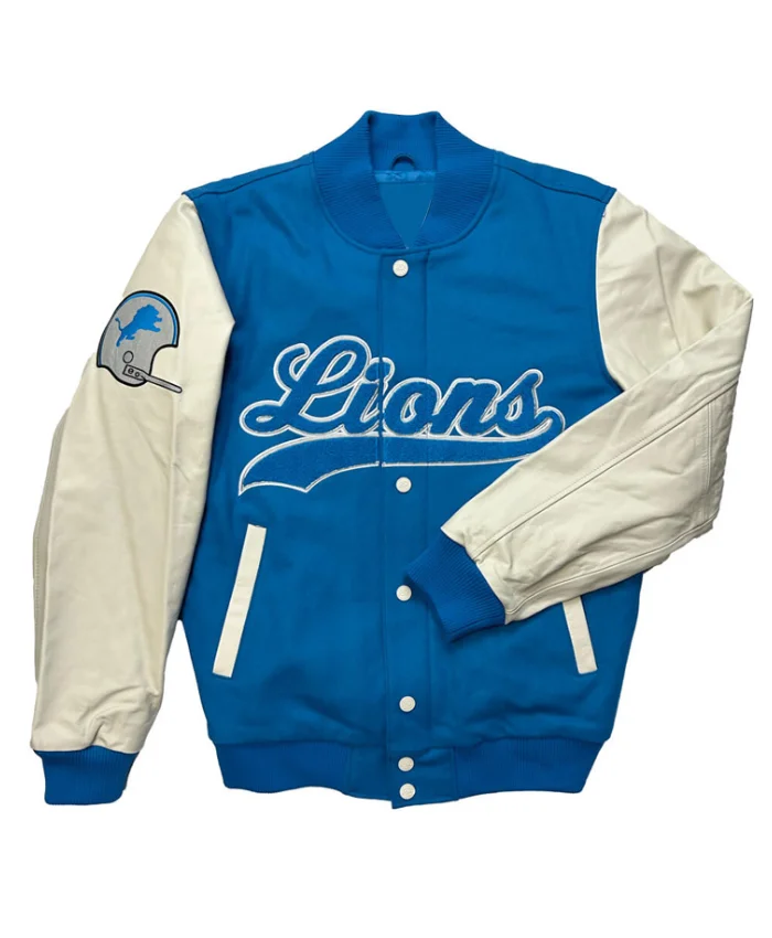 Detroit Lions Complete Game Blue and Off White Varsity Jacket