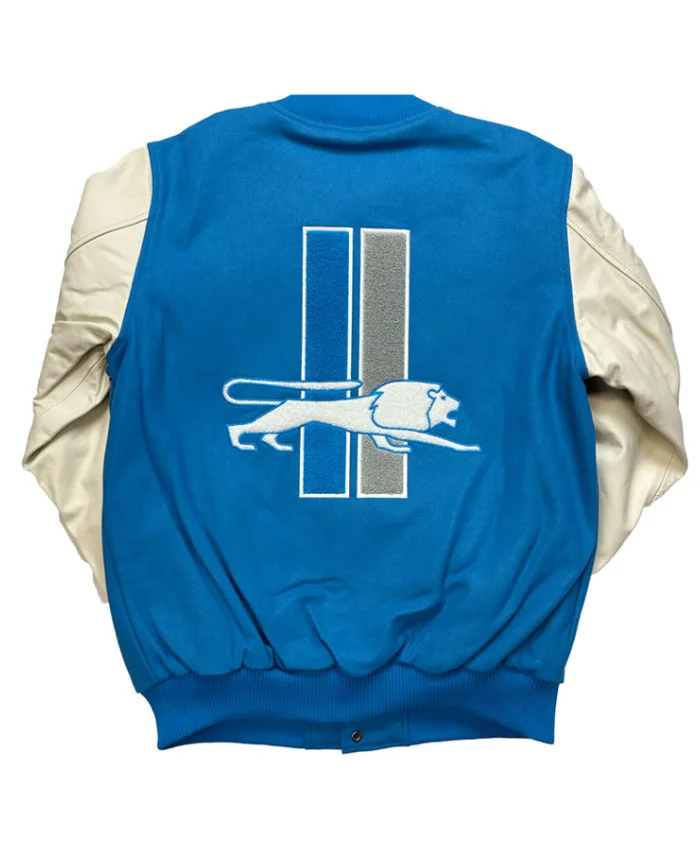 Detroit Lions Complete Game Varsity Jacket Blue and Off White