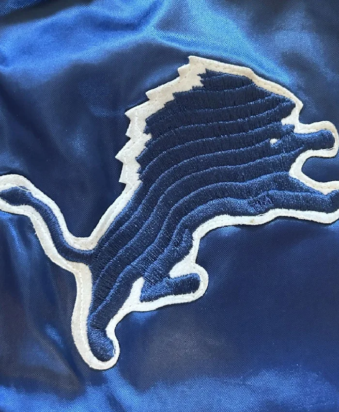 Detroit Lions Locker Blue Satin Bomber Jacket