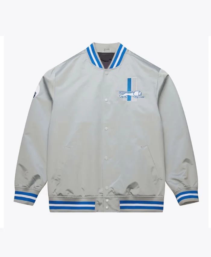 Detroit Lions Silver Vintage Logo Double Down Satin Jacket