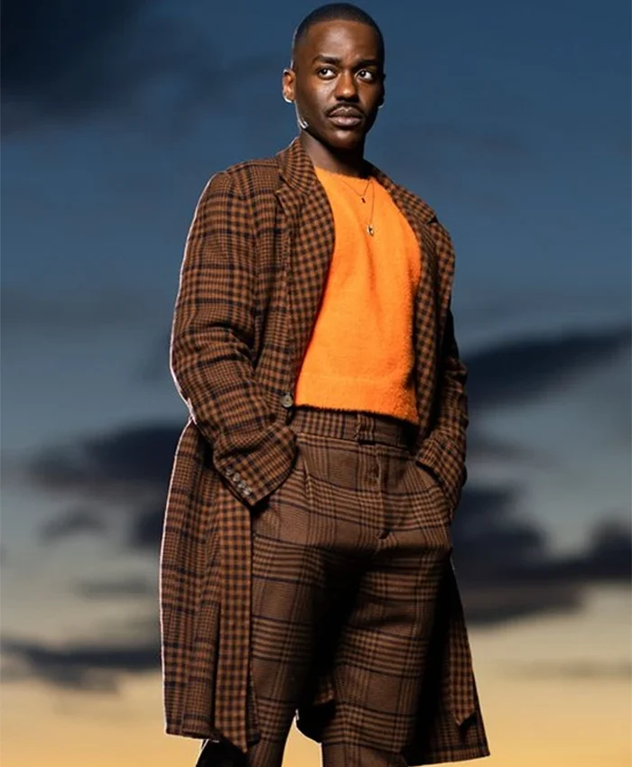 Doctor Who Ncuti Gatwa Plaid Brown Coat