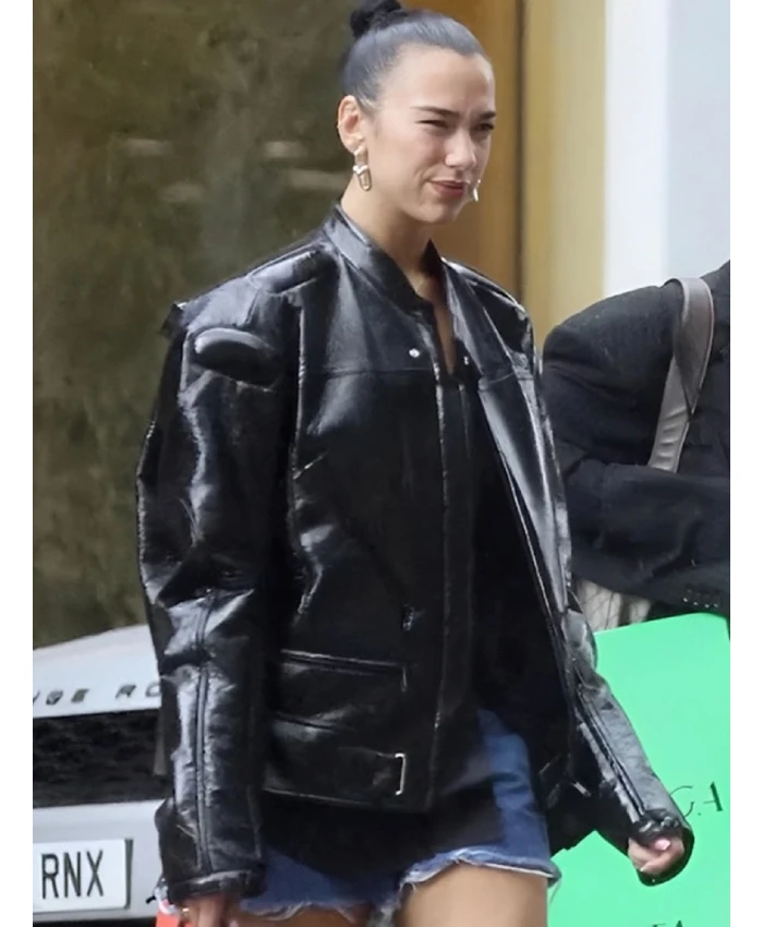 Dua Lipa Black Oversized Motorcycle Jacket
