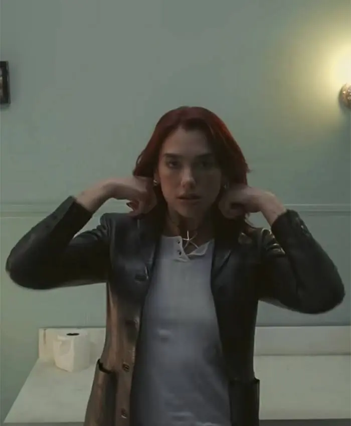 Dua Lipa Training Season Leather Black Blazer