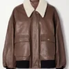 Eddie Shearling Collar Brown Leather Bomber Jacket
