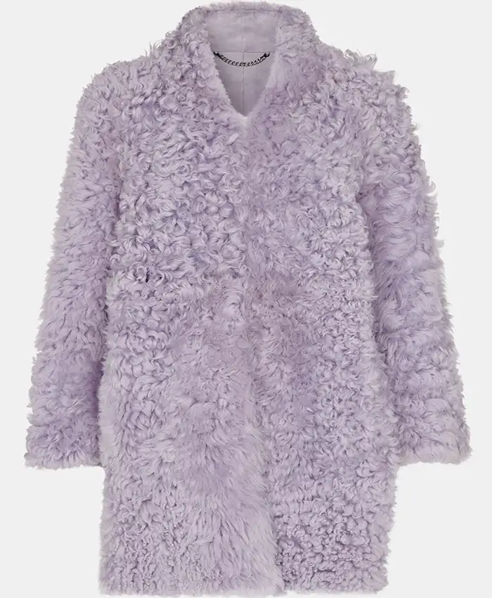 Elsbeth 2024 Carrie Preston Purple Fur Coat - Image 2