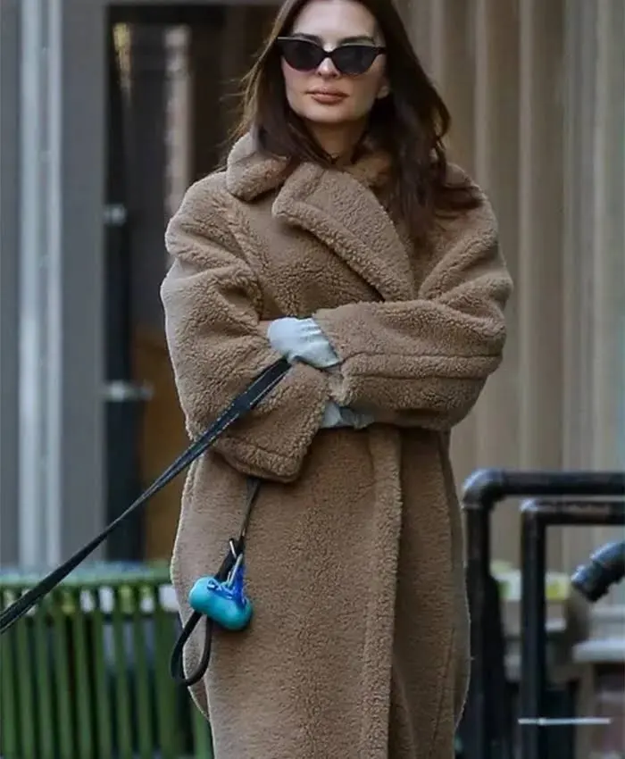 Emily Ratajkowski Brown Shearling Fur Coat