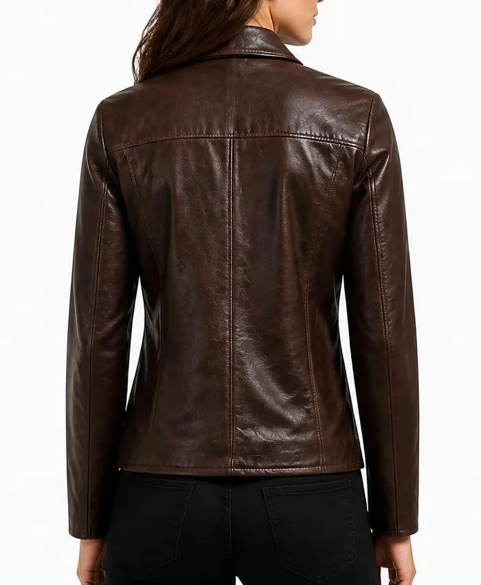 Emily Ratajkowski NYC Brown Leather Jacket Women