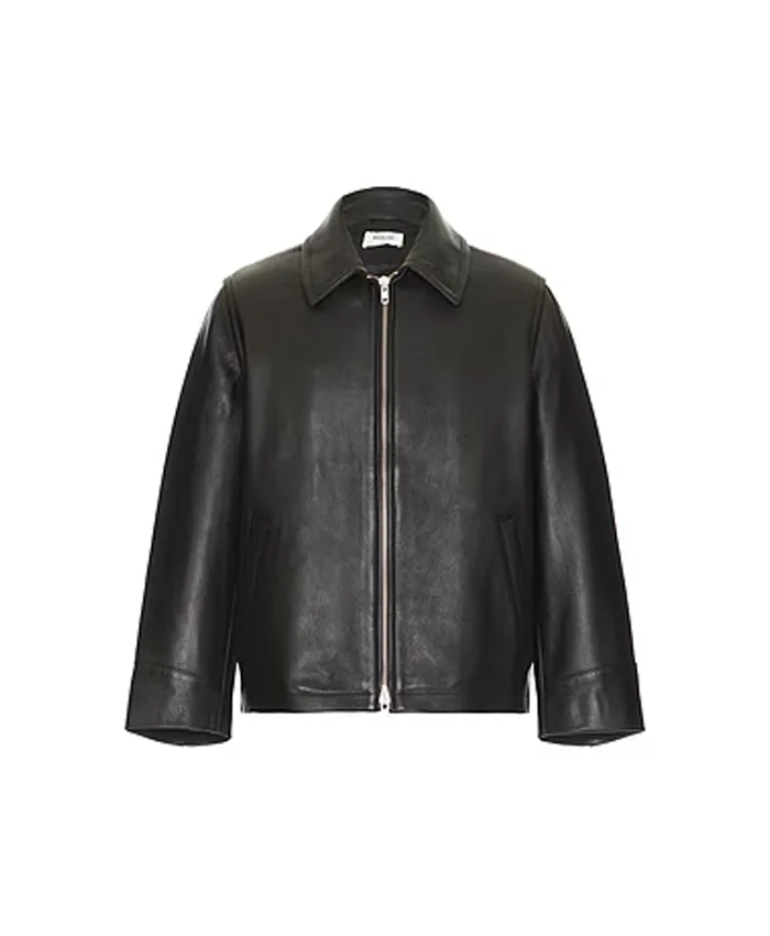 Eric N Reformation Black Leather Oversized Bomber Jacket