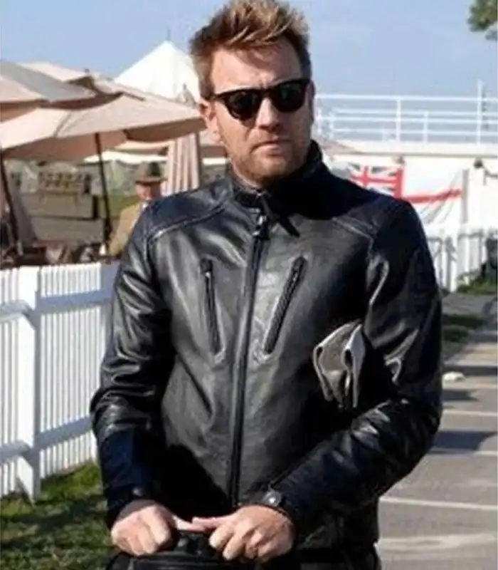 Ewan McGregor Stylish Black Biker Leather Jacket