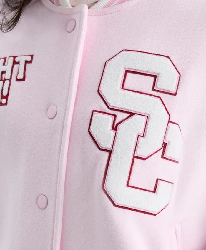 Fanatics x LoveShackFancy Pink and White Southern California Fleece Varsity Jacket