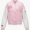 Fanatics x LoveShackFancy The University of Alabama Collegiate Pink and White Fleece Varsity Jacket