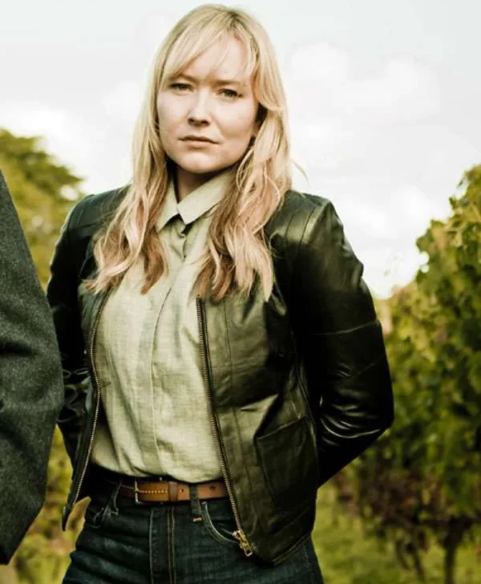 Fern Sutherland The Brokenwood Mysteries S08 Kristin Sims Black Leather Jacket