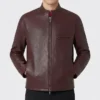 Ferrari High Neck Red Brown Leather Jacket