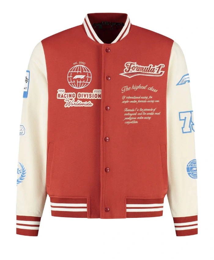 Formula 1 Tech Heritage Red and Off White Wool Varsity Jacket