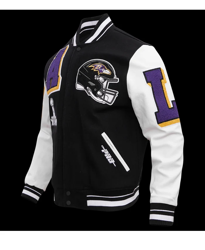 Foster Baltimore Ravens Black And White Wool Varsity Jacket