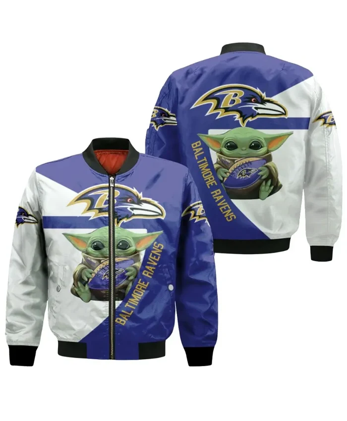 Fox Baltimore Ravens 3D Baby Yoda Bomber Jacket