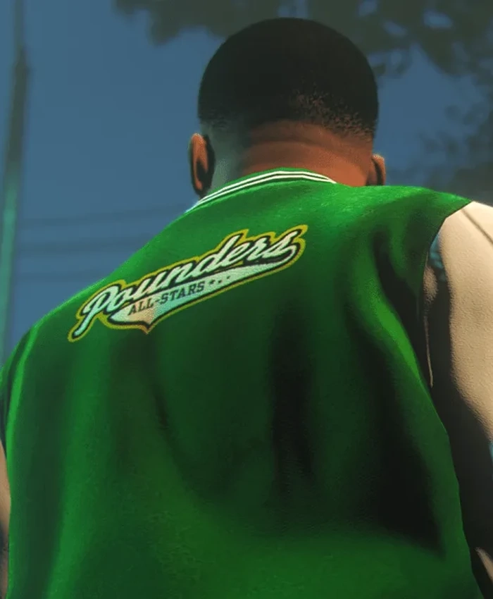 Franklin Adamim GTA 5 Green And White Wool And Leather Varsity Jacket