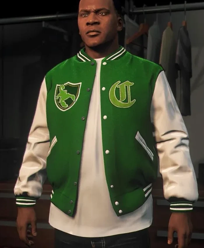 Franklin Adamim GTA 5 White Wool And Leather Varsity Jacket