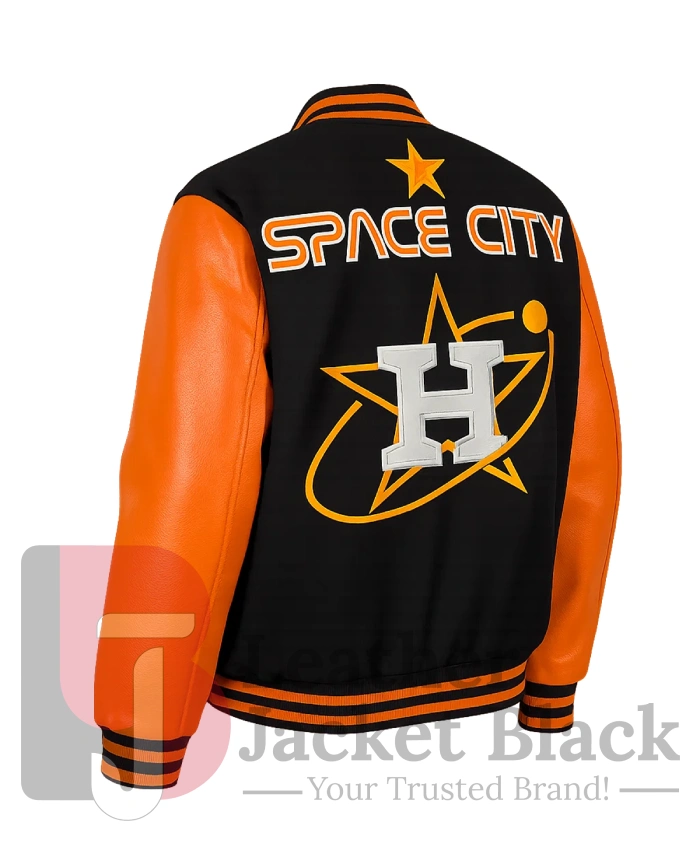 Get It Space City Houston Astros Black And Orange Varsity Jacket For Sale