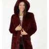 Gina Maroon Mink Fur Hooded Open Closure Coat