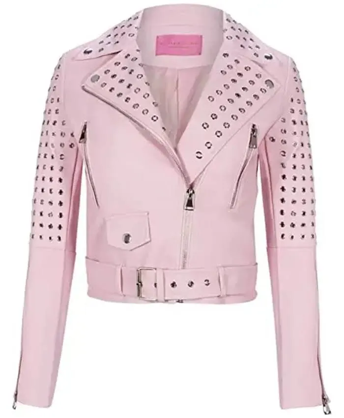 Girls5eva S02 Summer Dutkowsky Studded Pink Biker Jacket