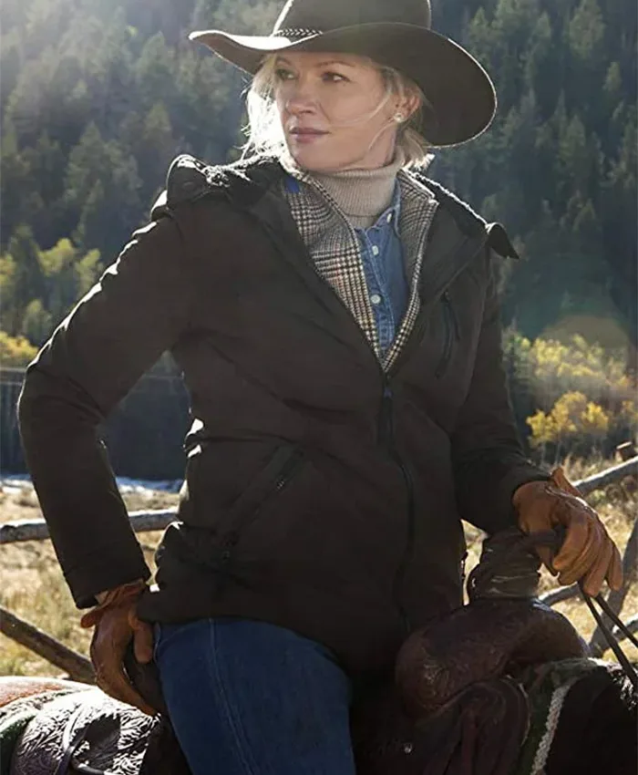 Gretchen Mol Drama Series Yellowstone Evelyn Dutton Brown Cotton Hooded Jacket