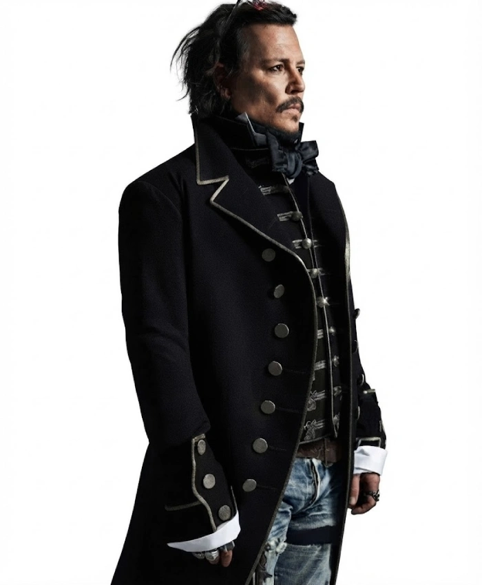 Halloween 2026 Johnny Depp Gothic Black Wool Coat for Mens