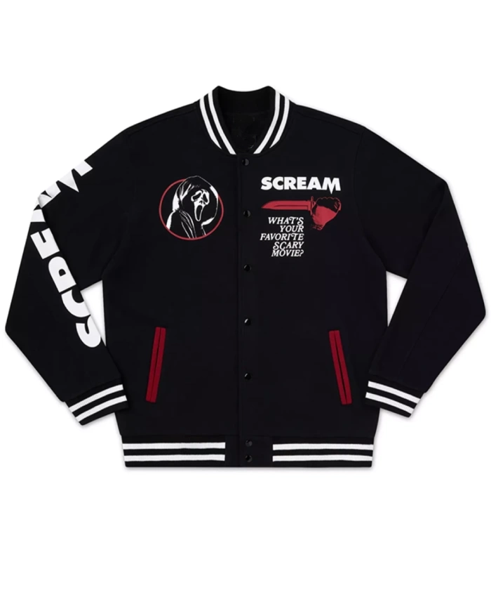 Halloween Ghost Face x Scream Black Satin Varsity Jacket